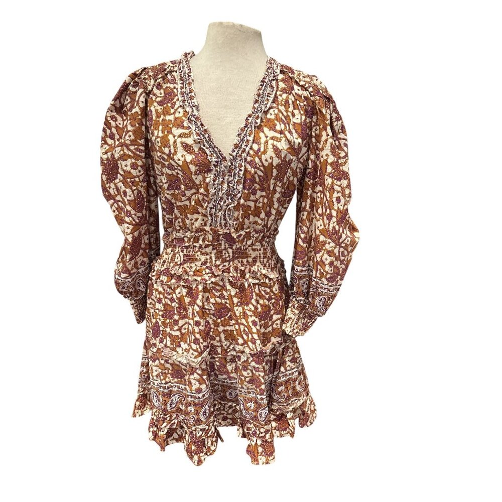 Love the Label Puff Shoulder Mini Dress, Mabel Khaki 100% Cotton L